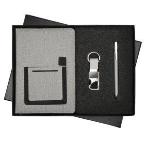 Grey Pocket Notebook Pen Keychain Set NPK-05