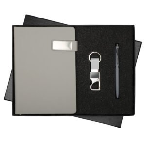 Grey Top Flap Notebook Pen Keychain Set NPK-07