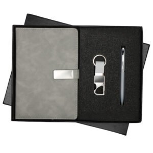 Grey Right Flap Notebook Pen Keychain Set NPK-14