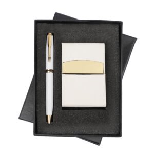 Sophisticated White Gold Pen Card Holder Set PC-11
