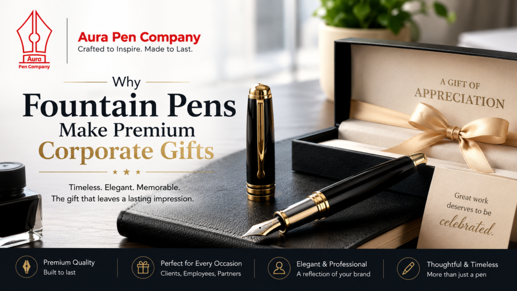 Current image: Premium fountain pens for corporate gifts by Aura Pen Company.